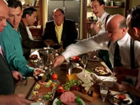 Everyone ate leftovers for lunch in the kitchen. 